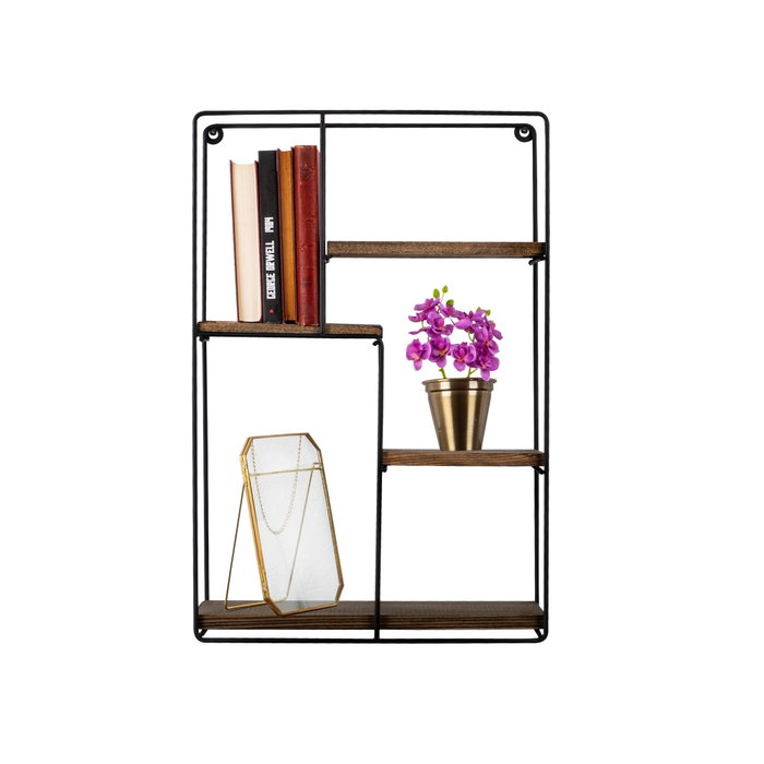 Hanah Home Lotus Estantería de pared Negro y Nogal